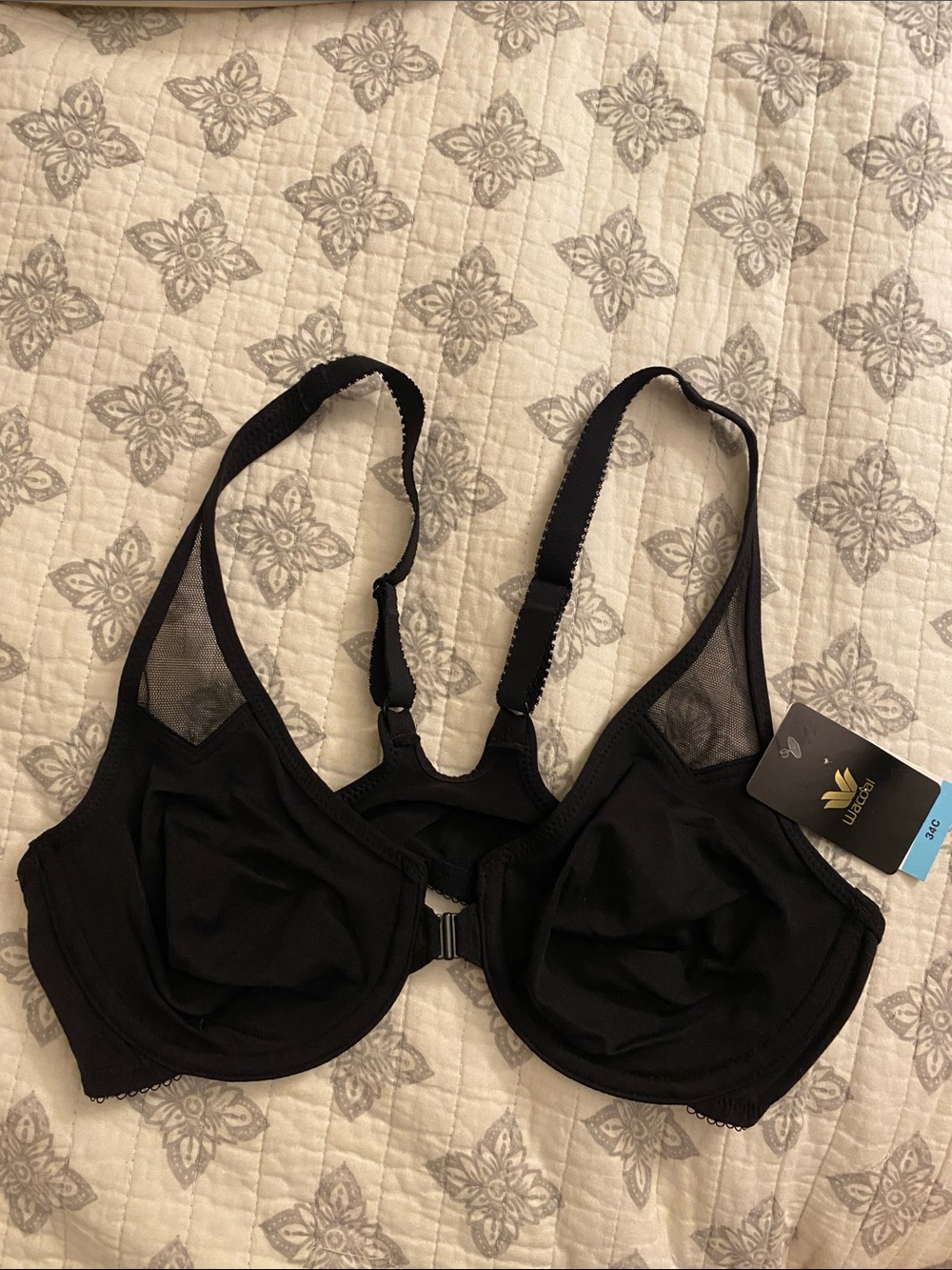 Wacoal Black Front-Closure Underwire Bra with Mesh Panels